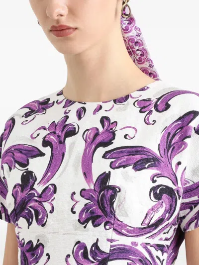 Dolce & Gabbana Short Dress Fitted Waist Floral Pattern In Purple