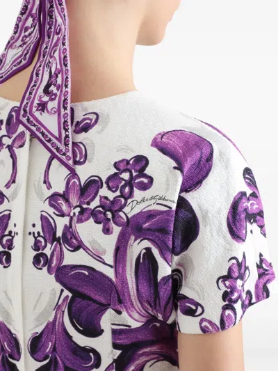 Dolce & Gabbana Short Dress Fitted Waist Floral Pattern In Purple