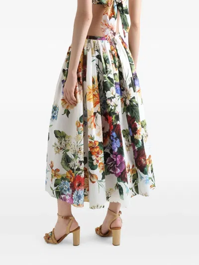 Dolce & Gabbana Flower-bouquet Print Midi Skirt In Multi