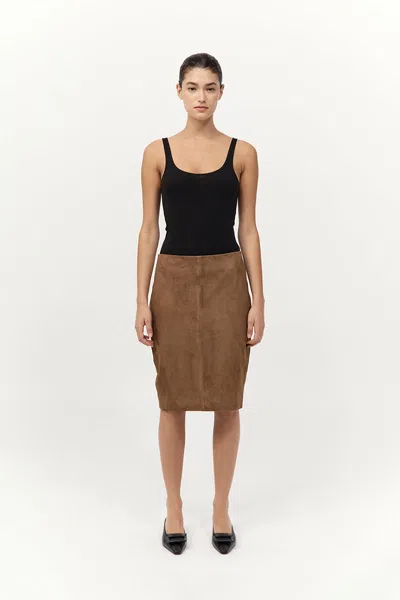 St Agni Tan Pencil Suede Midi Skirt In Brown