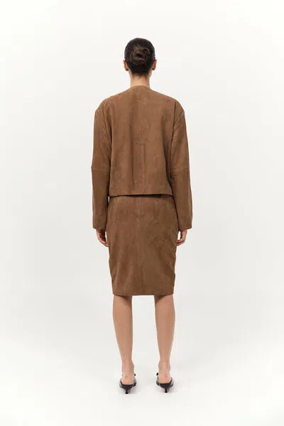 St Agni Tan Pencil Suede Midi Skirt In Brown