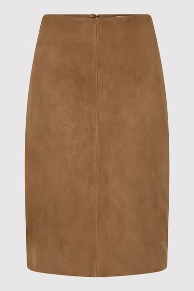 St Agni Tan Pencil Suede Midi Skirt In Brown