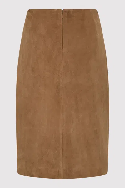 St Agni Tan Pencil Suede Midi Skirt In Brown