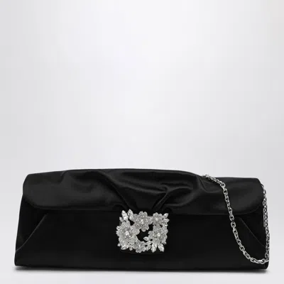 Roger Vivier Black Satin Efflorescence Clutch Bag With Buckle Women