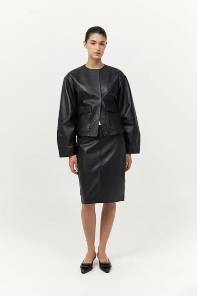 St Agni Utility Cocoon Leather Jacket In Black