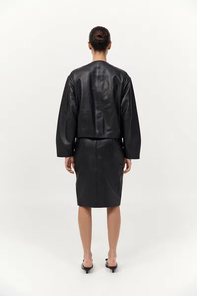 St Agni Utility Cocoon Leather Jacket In Black