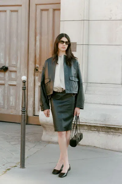 St Agni Utility Cocoon Leather Jacket In Black