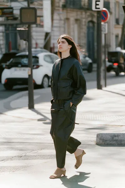 St Agni Utility Cocoon Leather Jacket In Black