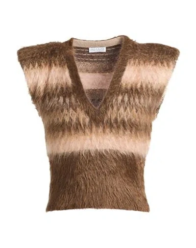 Brunello Cucinelli Woman Sweater Brown Size M Mohair Wool, Polyamide, Wool, Virgin Wool, Cashmere