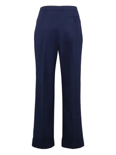 Aspesi High-rise Cotton Trousers With Roll-up Cuffs In Blue