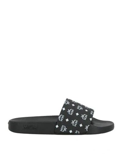 Mcm Women Black Rubber Slippers In Animal Print