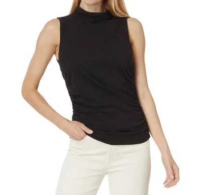 Lilla P Shirred Mock Neck Tank Top In Black Puffer In Black