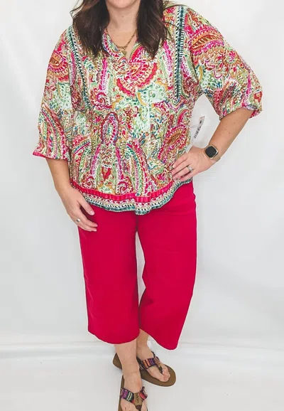 Tribal Tropical Sleeve Blouse In Raspberry Lime
