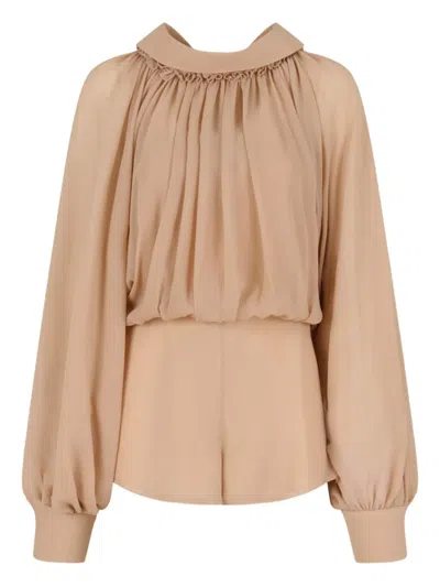 Marni Puff-sleeve Gathered Jumpsuit In Brown