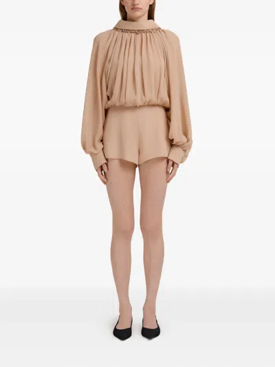 Marni Puff-sleeve Gathered Jumpsuit In Brown