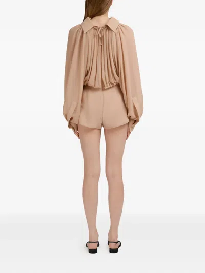 Marni Puff-sleeve Gathered Jumpsuit In Brown
