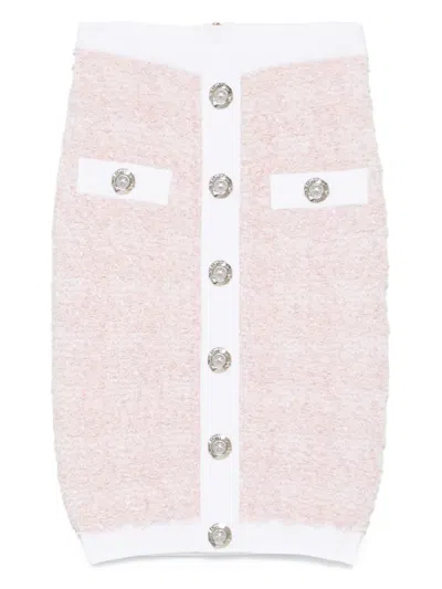 Balmain Tweed Pencil Skirt In Pink