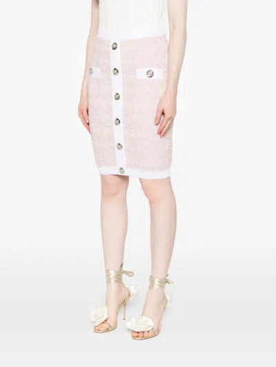 Balmain Tweed Pencil Skirt In Pink