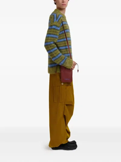 Marni Drawstring Leather Wallet In Brown