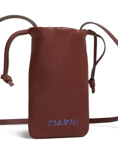 Marni Drawstring Leather Wallet In Brown