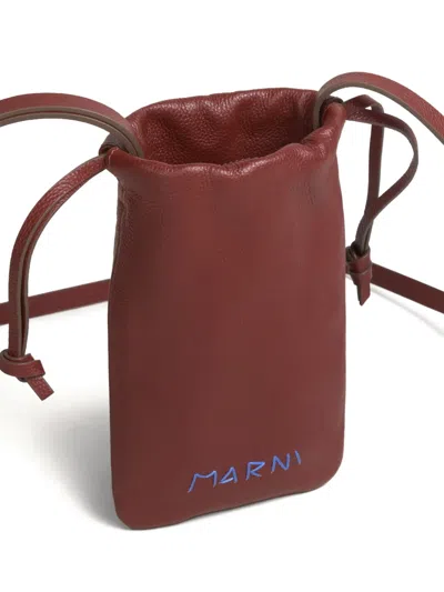 Marni Drawstring Leather Wallet In Brown