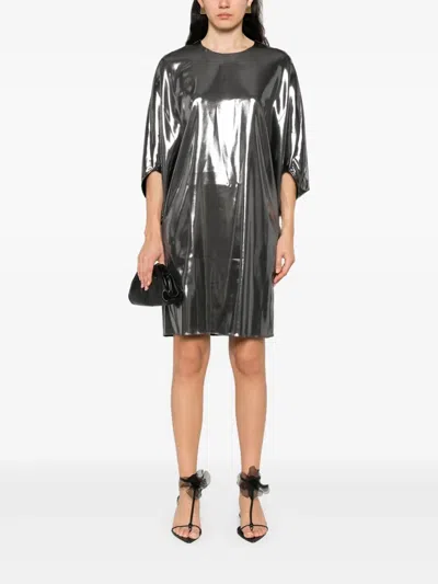 Barbara Bui Silver Metallic Satin Dress In Gray