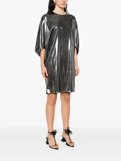 Barbara Bui Silver Metallic Satin Dress In Gray