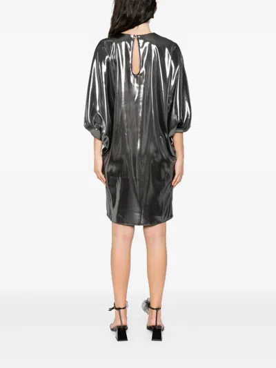 Barbara Bui Silver Metallic Satin Dress In Gray