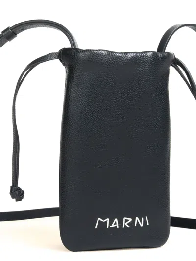 Marni Drawstring Leather Wallet In Black