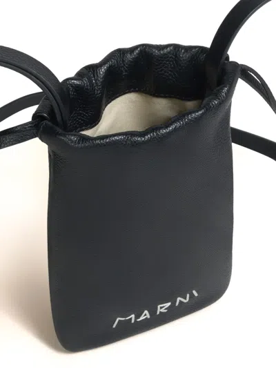 Marni Drawstring Leather Wallet In Black