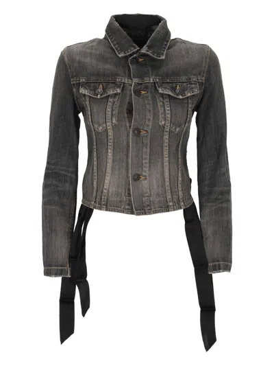 Balenciaga Dark Grey Denim Jacket With Laces Women In Gray