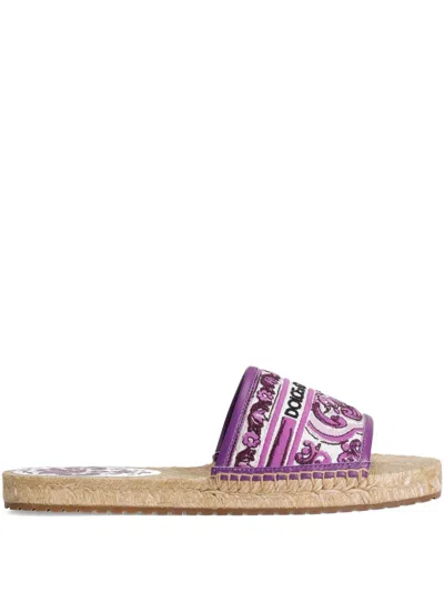 Dolce & Gabbana Dolce&gabbana Women Maiolica Pattern Espadrilles Slides In Purple
