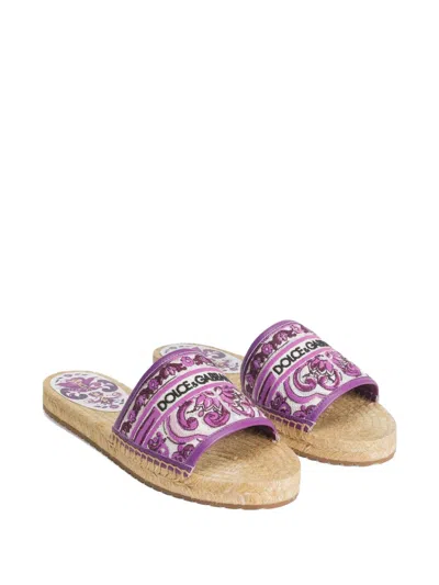 Dolce & Gabbana Dolce&gabbana Women Maiolica Pattern Espadrilles Slides In Purple