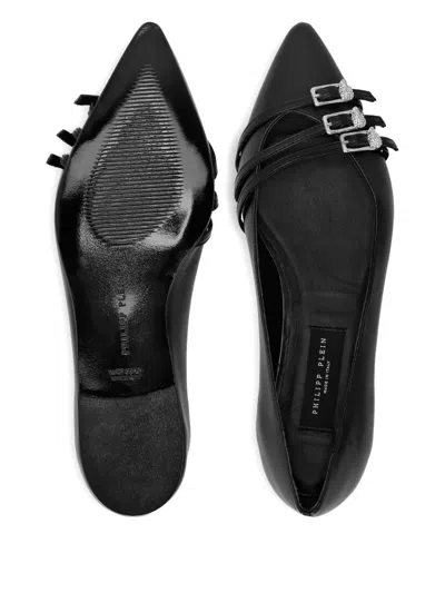 Philipp Plein Buckled Pointed-toe Ballet Flats In Black