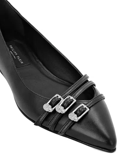 Philipp Plein Buckled Pointed-toe Ballet Flats In Black