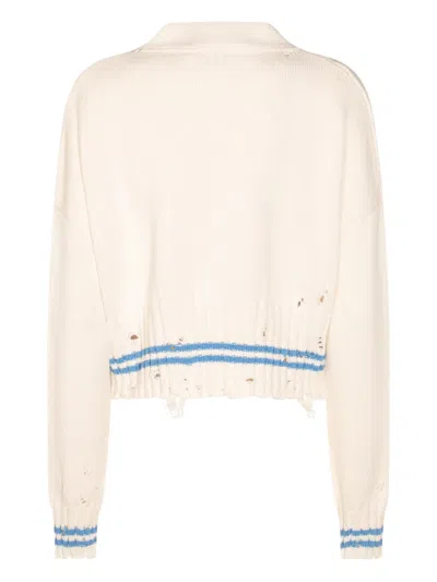 Marni Distressed Striped V-neck Knitwear In Multi