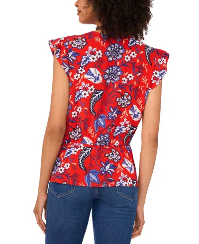 Sam & Jess Women's Printed Smocked Flutter-sleeve Peplum Top In Red