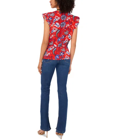 Sam & Jess Women's Printed Smocked Flutter-sleeve Peplum Top In Red