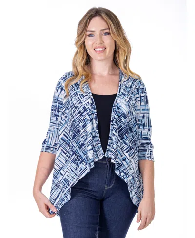 24seven Comfort Apparel Petite Elbow Length Sleeve Open Cardigan Jacket In Blue