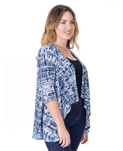 24seven Comfort Apparel Petite Elbow Length Sleeve Open Cardigan Jacket In Blue