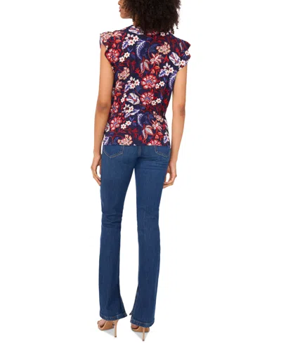 Sam & Jess Women's Printed Smocked Flutter-sleeve Peplum Top In Blue