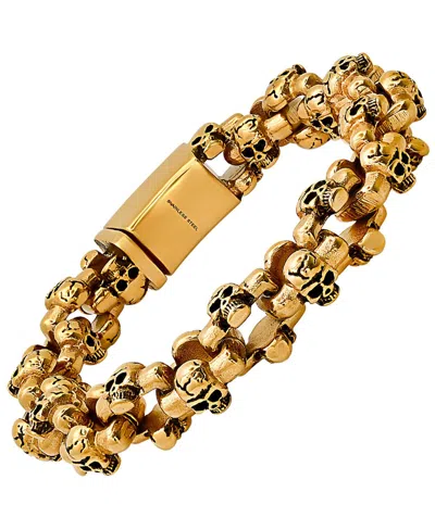 Steeltime Men's 18k Gold-plated Stainless-steel Skull Links Bracelet