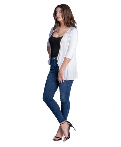 24seven Comfort Apparel Petite Elbow Length Sleeve Open Cardigan Jacket In Neutral