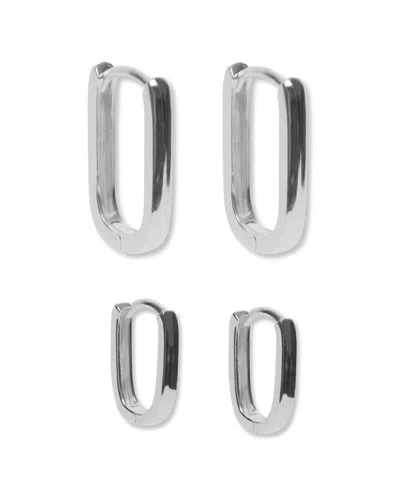 Argento Vivo Sterling Silver Set Of Two Oblong Hoop Earrings In Metallic