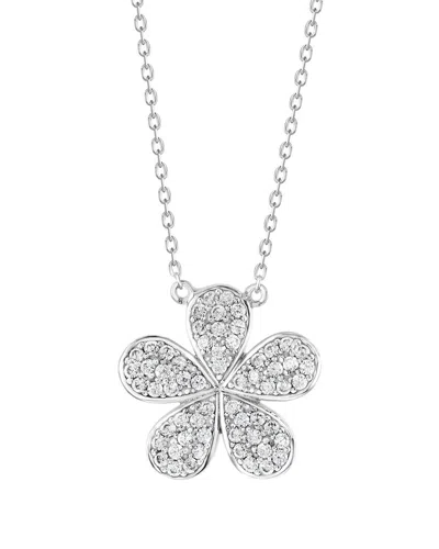 Suzy Levian Cz Jewelry Suzy Levian Silver Cz Pave Flower Necklace In Metallic