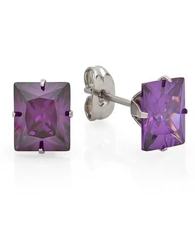 Steeltime Women's Black Ip Stainless Steel Simulated Purple Princess Diamond Stud Earrings