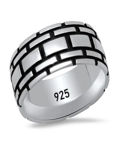 Steeltime Men's Sterling Silver And Black Ip Brick Band Ring