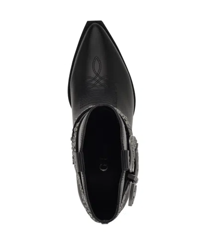 Guess Women's Lansly Embellished Buckle Western Booties In Black