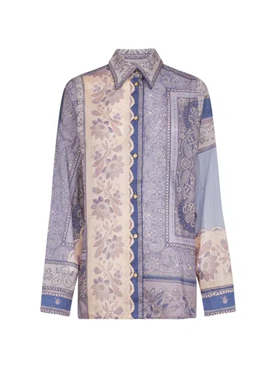 Zimmermann Mixed-print Shirt With Button Front In Blue