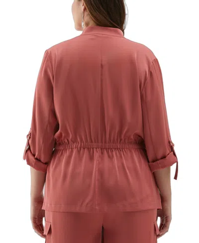 Ella Rafaella Plus Size Drawcord Waist Shine Roll Sleeve Jacket In Pink